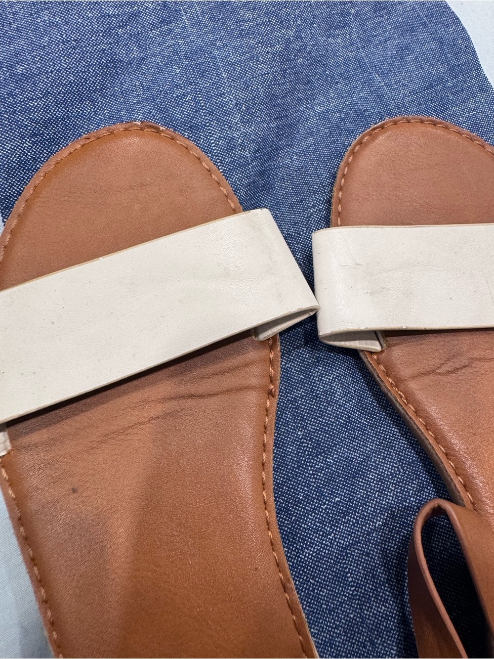 Women’s Tan Leather Sandals with Cream Strap - Picture 2 of 6